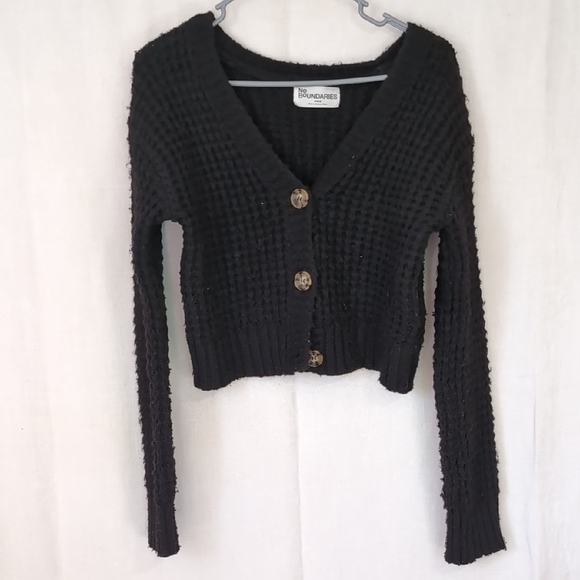 No Boundaries Sweaters - No Boundaries Black Long Sleeve Button Up Cardigan Sweater Size Extra Small
